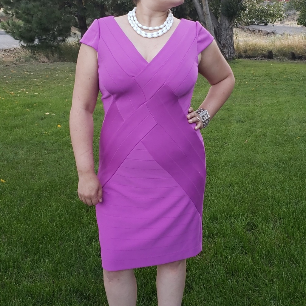 Kay Unger Purple Body-Con Bandage Dress Sz 10